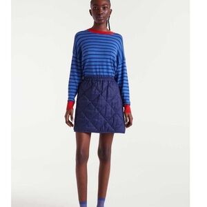 Blue Striped Women's Sweater with Red Trim